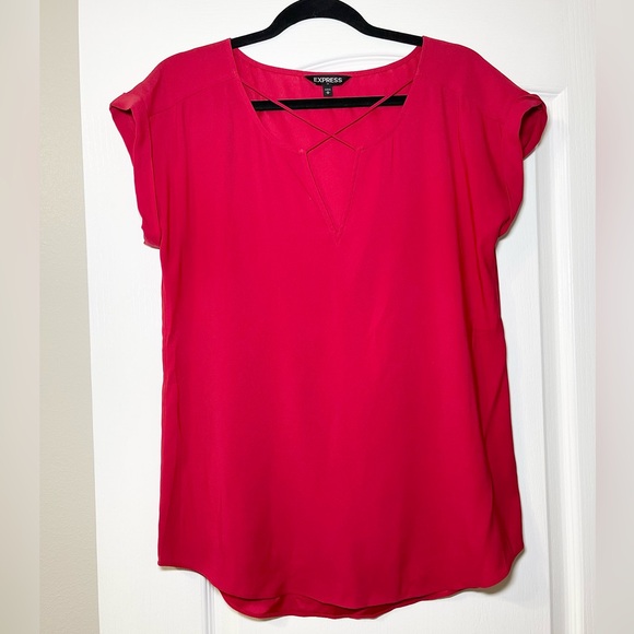 Express Red Crisscross V-Neck Blouse - Picture 2 of 9